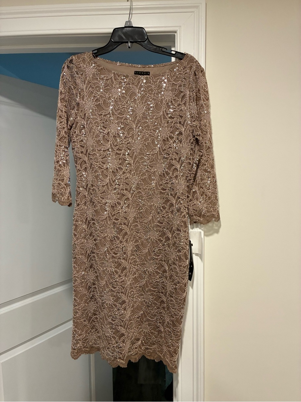 Tiana B. Taupe Lace Sequin Midi Dress